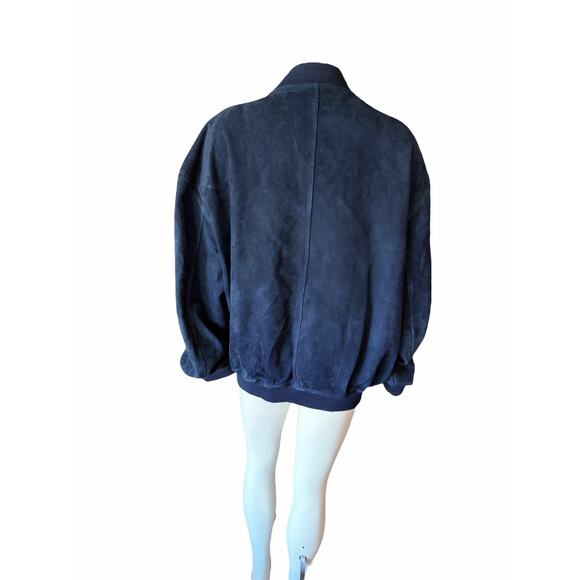 Bally Reversible Blue Suede Leather Bomber Jacket Vintage Sz 46 - Picture 4 of 16
